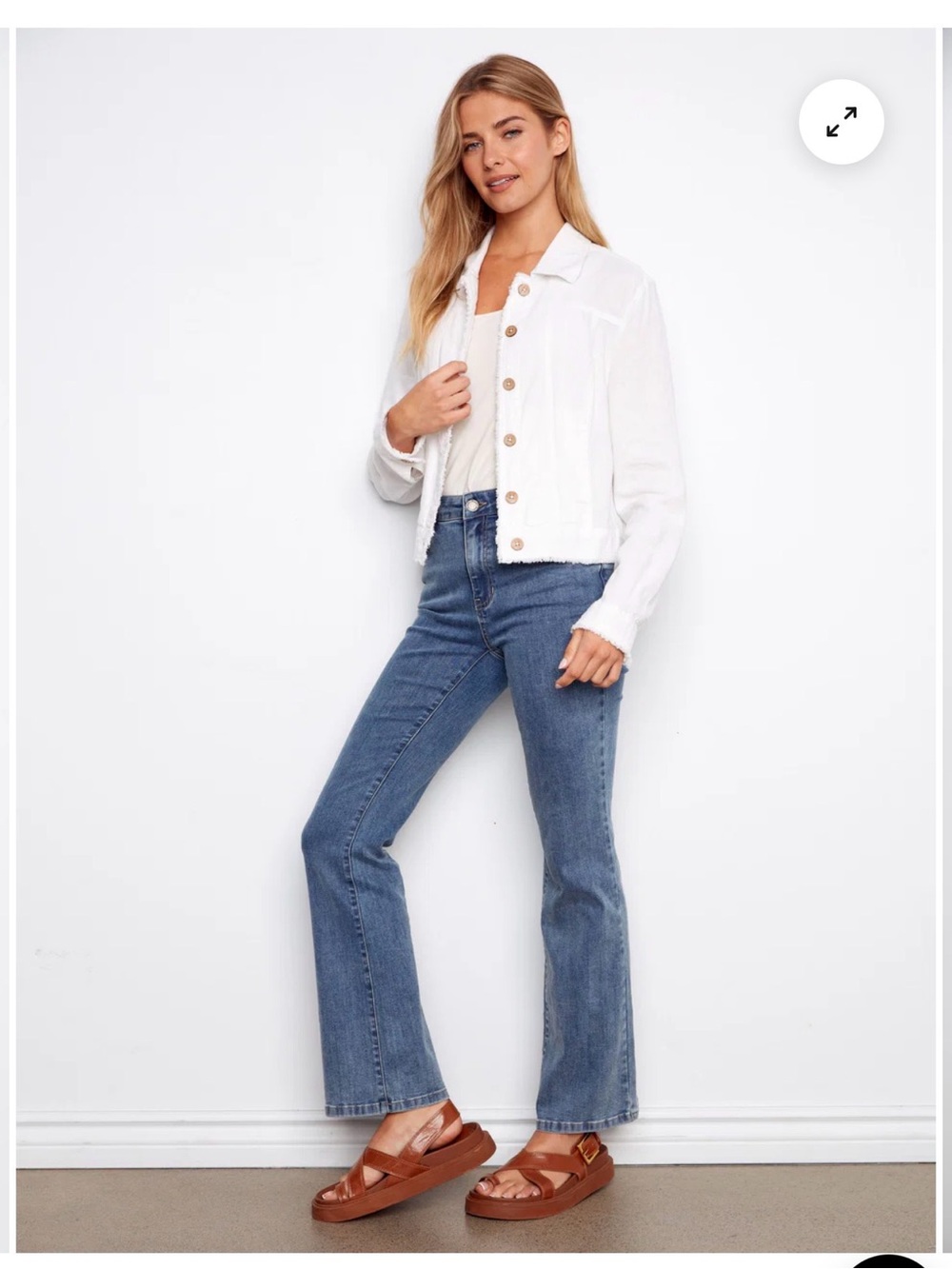 Charlie B Linen Blend White Frayed Hem Button-Front Jacket Size L - Picture 4 of 10